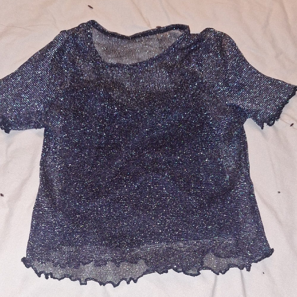 Hollister Glittery Black Short Sleeve Top Size M
